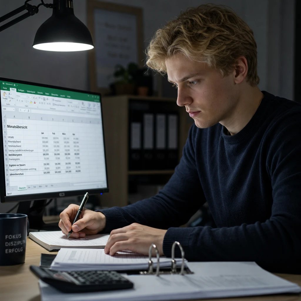 Belege werden am Schreibtisch sortiert und gebucht